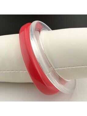 Vintage Acrylic Bangle Bracelet Set Pink Clear Chunky Stackable